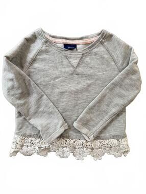 Basic Editions Girls Gray Sweatshirt Eyelet Lace Trim XS4/5 Cozy Casual Pullover